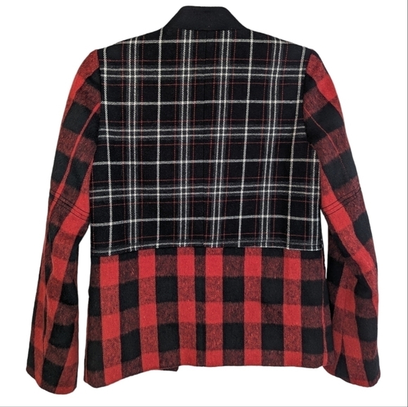 April May Willow Plaid Buffalo Check Wool Blend Blazer Jacket Medium Red Black - Picture 14 of 16